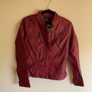 Maroon machine washable faux leather jacket